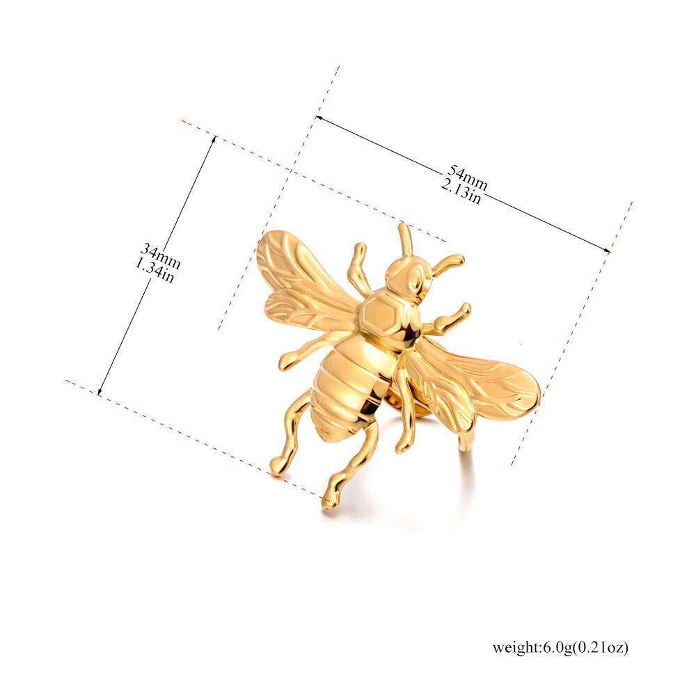 Lokaer Fashion Bee Open for Women Stainless Steel Gold Color Finger Rings Insect Animal Jewelry Gift Wholesale R25025 H260312
