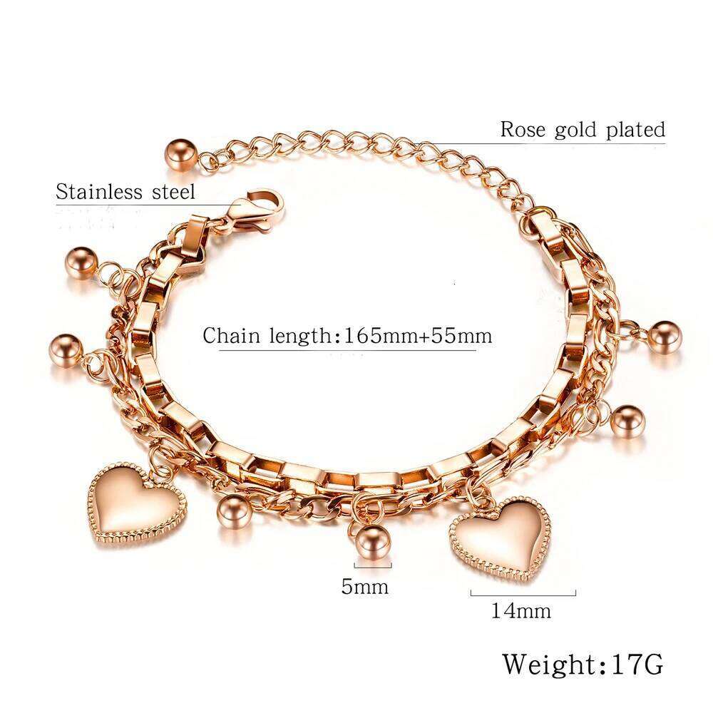 New Stainless Steel Girls Bracelets Women Gift Multi-layer Stylish Heart Charm Bracelet Adjustable Best Selling Z260313