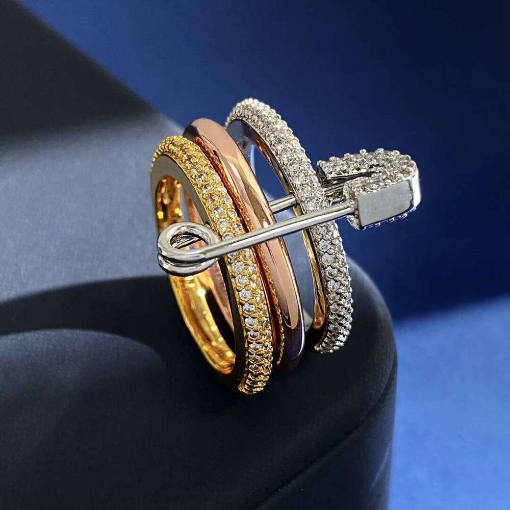 Connection Three Layers Pin for Women CZ Cubic Zirconia Stackable Rings Stainless Steel New Year Gift Party Jewelry H260312