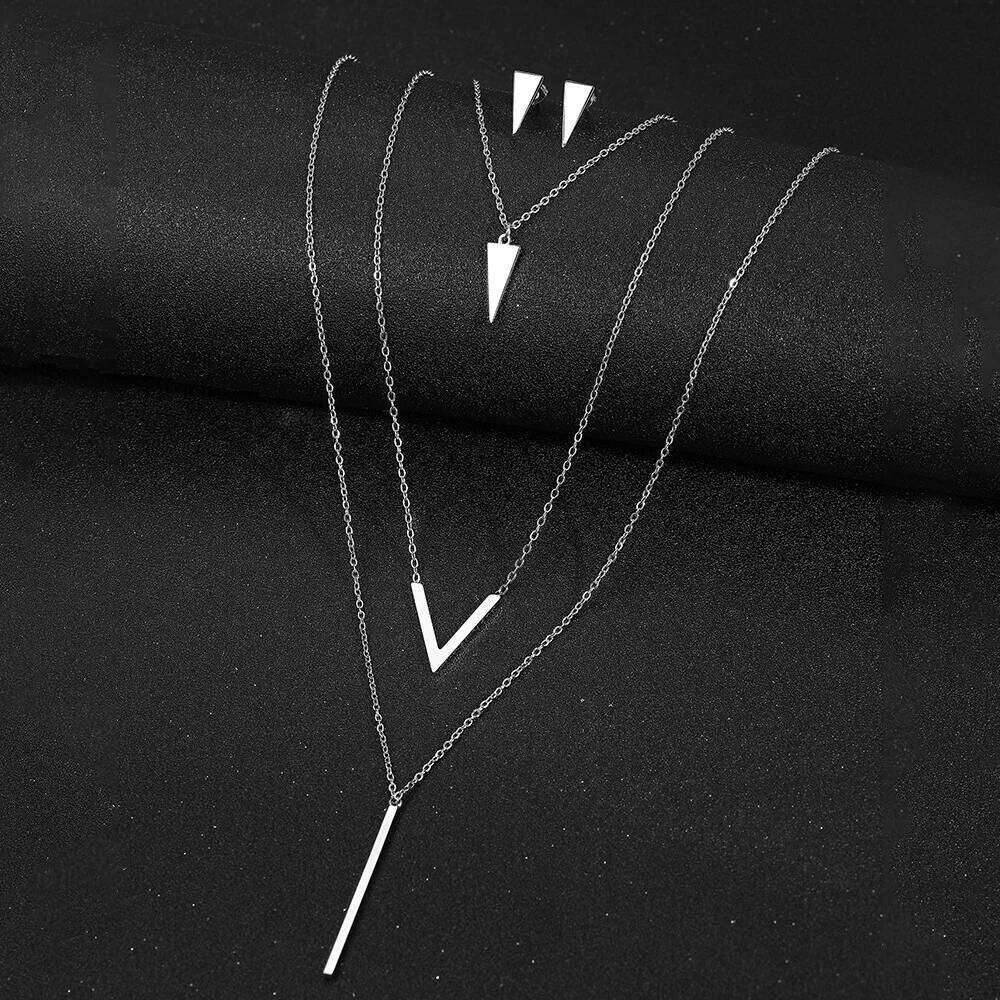 Boho Geometric V Shape Stud Earrings Necklace Set, Waterproof and Fadeproof, Women's Jewelry, Wedding Party Favors H260312