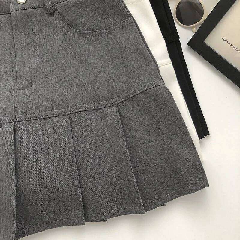 Y2K Vintage High Women College Style Uniforms Waist Pleated Safety Pants Mini Skirts Woman Korean Street Slim A-Line Skirt Z260314