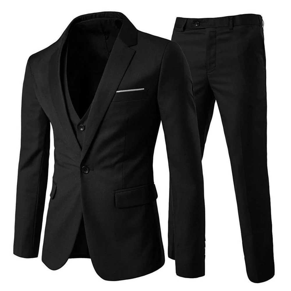 3-Piece Slim Fit Mens Tuxedo Suit Double Breasted Blazer Vest And Pants Set for Wedding Groom Business Party M260313