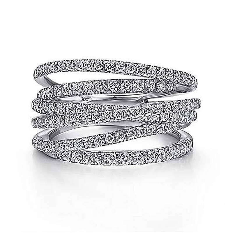 Huitan Fashion Multi-Layered Cross Finger Ring with Dazzling CZ Stone Daily Wear Statement Rings for Women Party Jewelry 2022 H260312