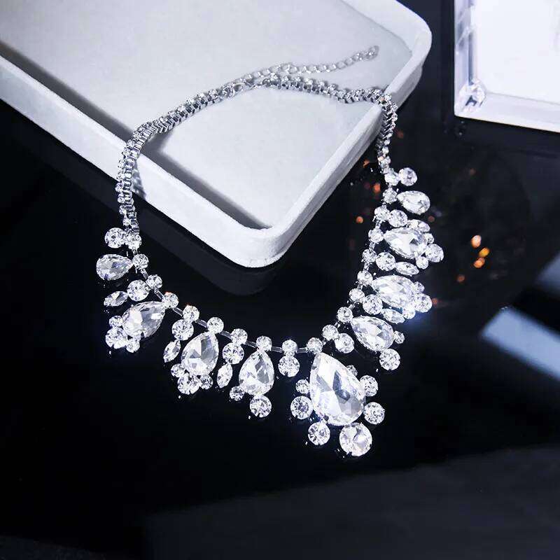 FYUAN Water Drop Crystal Choker for Women Silver Color Clavicle Chain Necklaces Bride Wedding Jewelry H260312