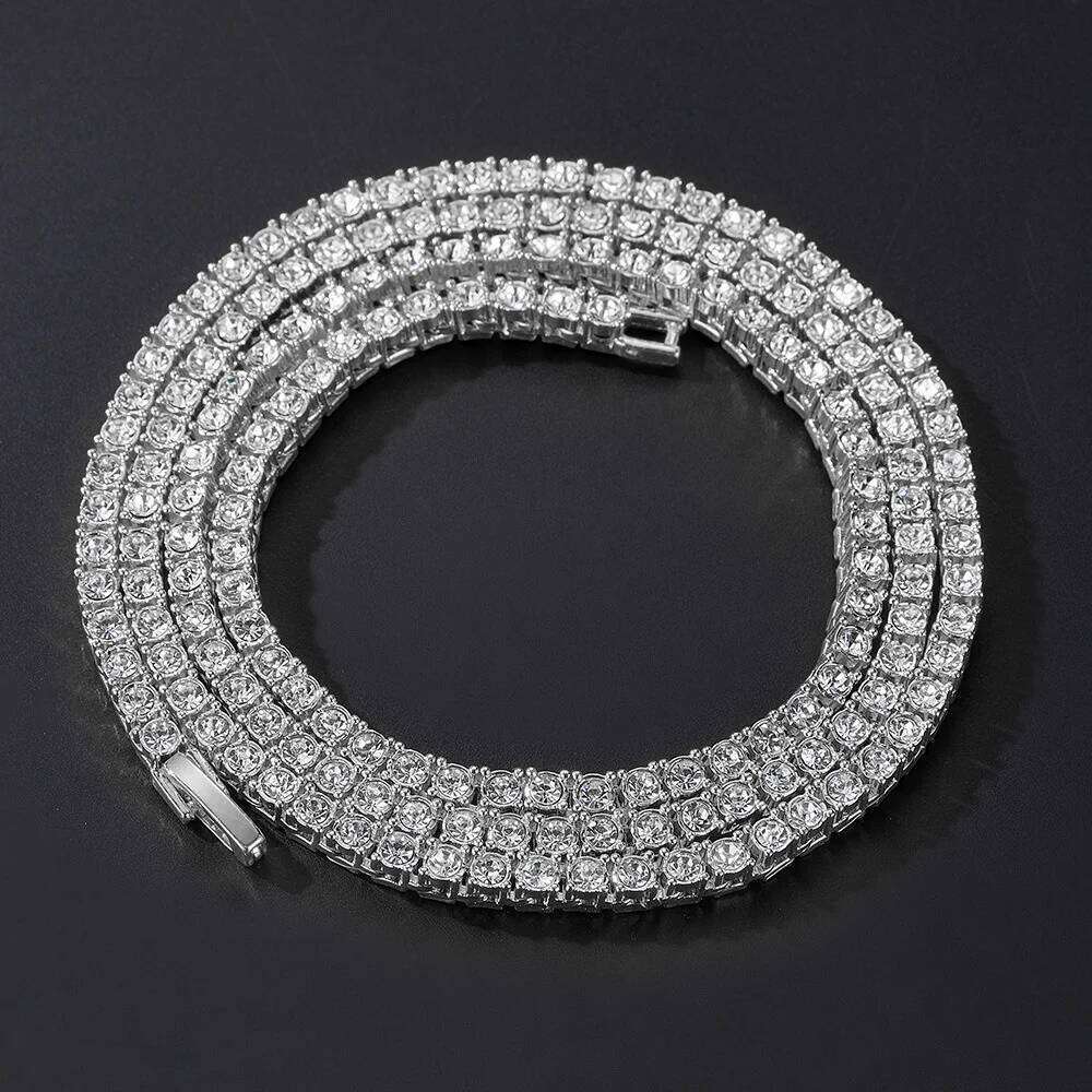 4mm Hip Hop Zircon Crystal Men Rock Silver Color Tennis Chain Necklace For Women Fashion Party Jewelry Gift H260312