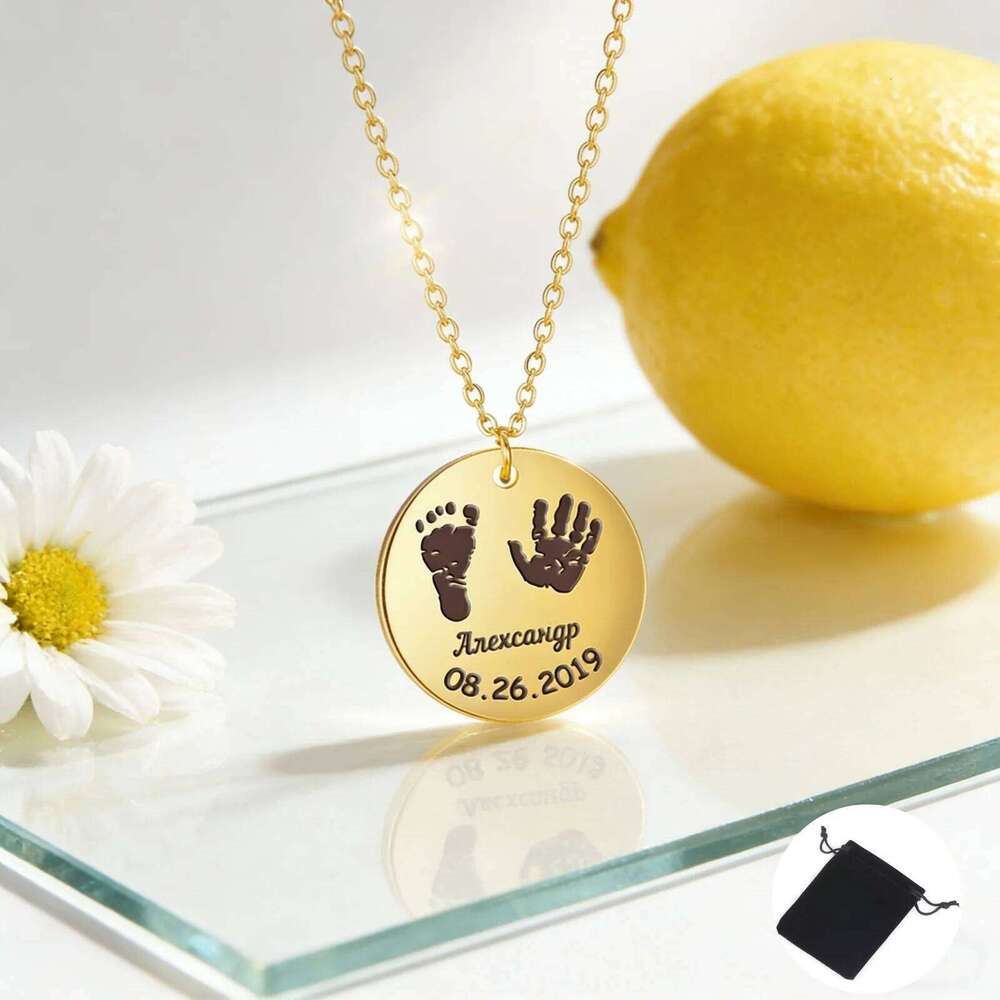 Customized Name Date Handprint Footprint Necklace Stainless Steel Personalized Neck Chain Fashion Maternal Gift Jewelry H260312
