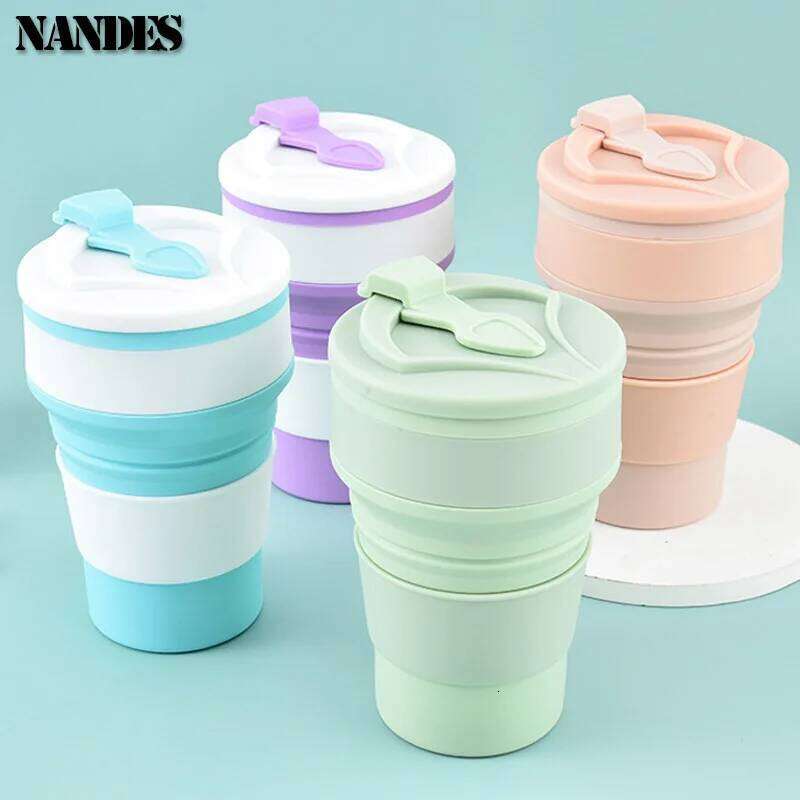 350ML/500ML Food-Grade Silicone Folding Collapsible Mug With Cover Hot Drink Cup For Camping Travel Outdoors Portable Z260314