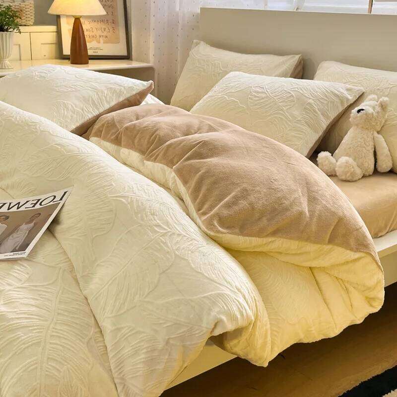2025 new winter carved milk four-piece set thickened coral fleece quilt cover flannel bedding H260312 - view 3