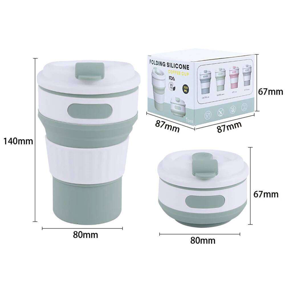 350ML Food-Grade Silicone Folding Cup Portable Travel Mug with Lid Leak Proof Collapsible Reusable for Hot Cold Drinks Outdoor Z260314