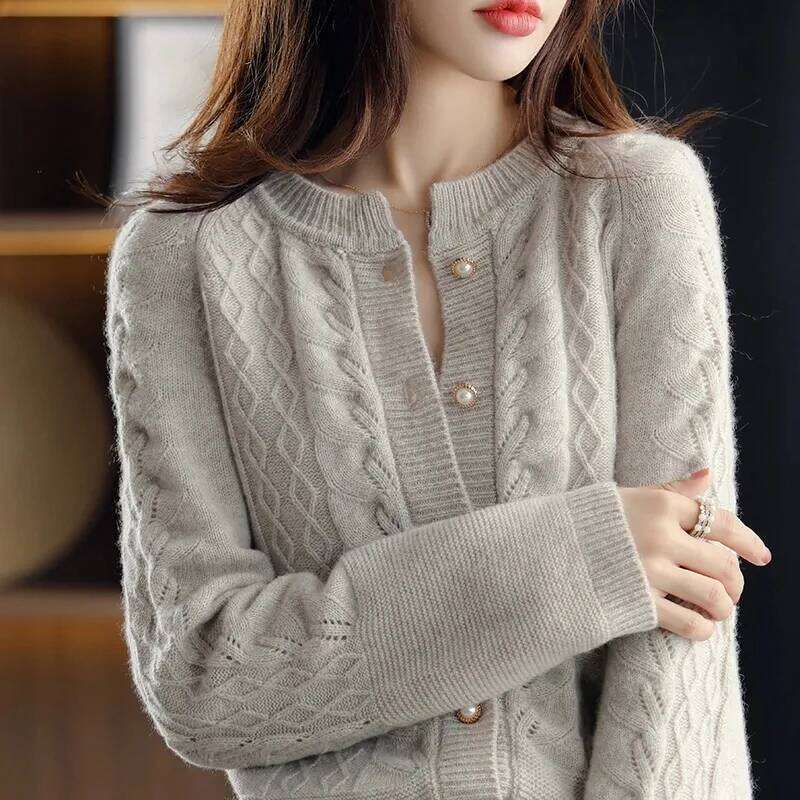 Cashmere Sweater Cardigan Women Single Breasted Long Sleeve Elegant Vintage Jumper Solid Wool Knitted Autumn Winter Outwear Z260313