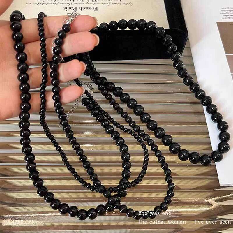Fashion Punk Smooth Black Round String Necklace for Women Men Unisex Acrylic Beads Choker Jewelry on The Neck Collar Gift H260312