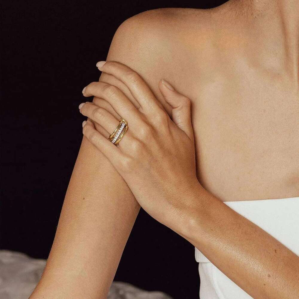 A Three-Ring Two-Color Copper Stacking Ring, Simple Stylish, Anti-Allergic And Anti-Color, Suitable For Women's Jewelry H260312