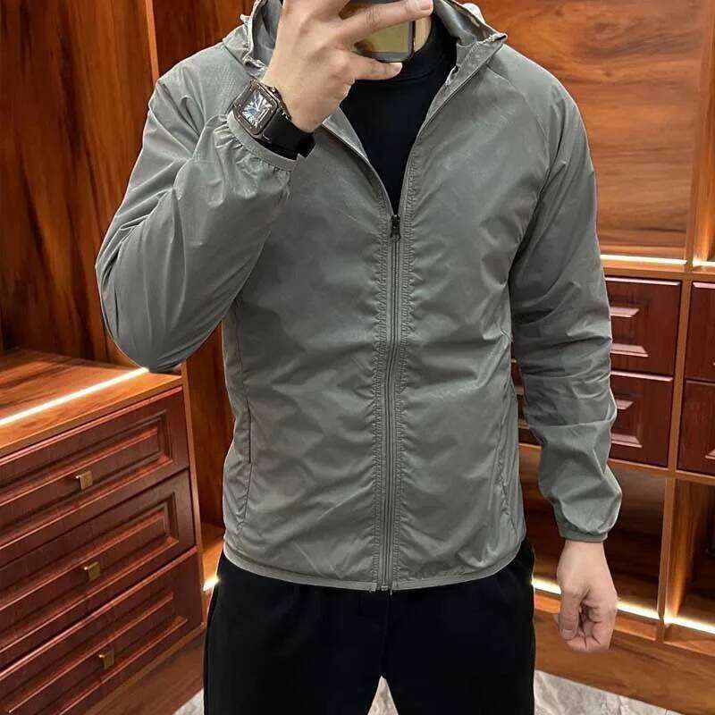 Summer Men's Jacket Youth Slim Outdoor Sports Quick Dry Hooded Anti-UV Sun Protection Skin Coat Z260313