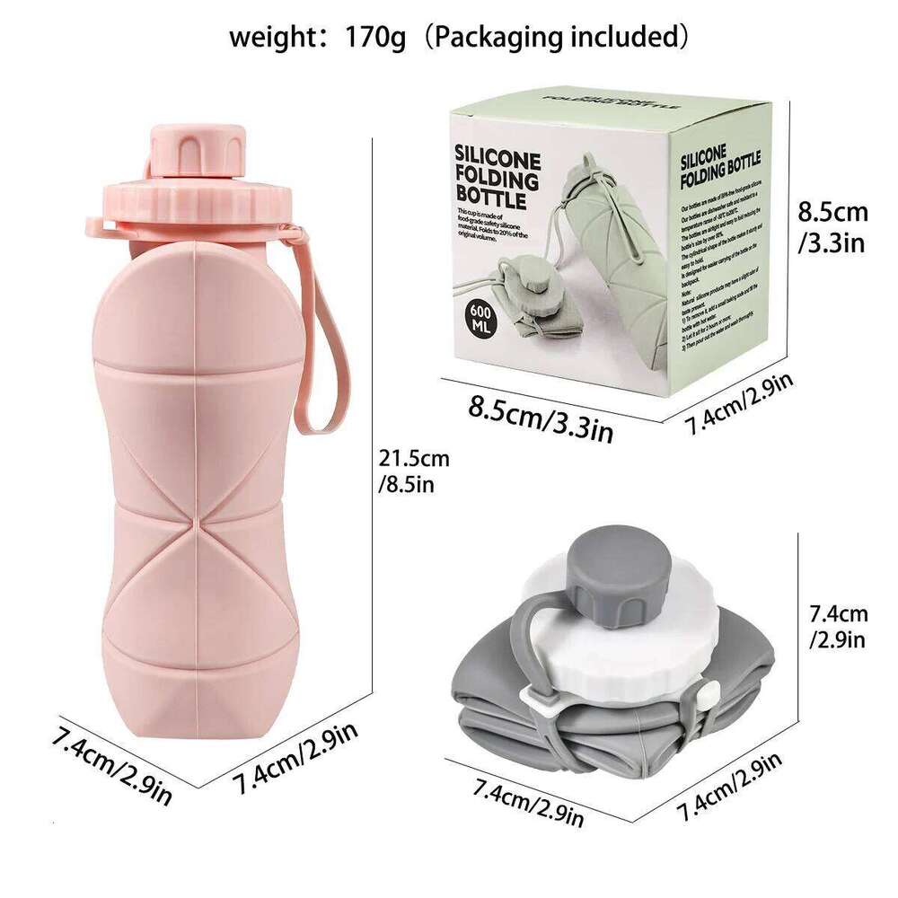 Outdoor Sports Water Kettle 600ml 20.29oz, Leak-Proof, Foldableable High Temperature Resistant, Food Grade Silicone Material Without Bpa, Suitable for