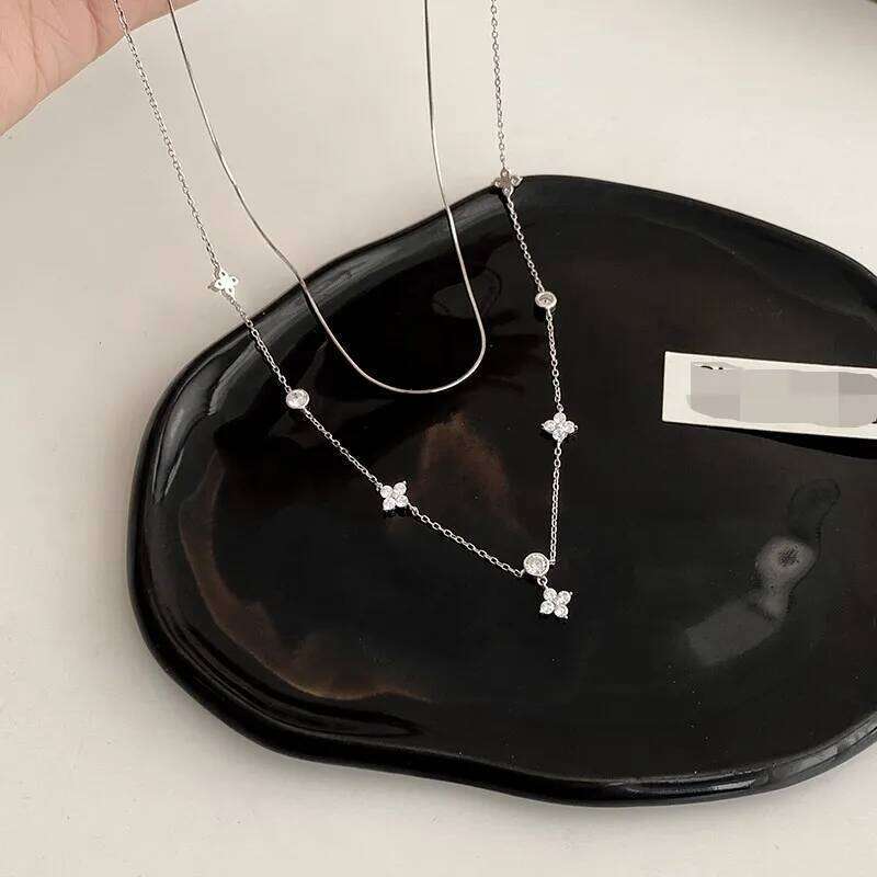 ANENJERY Double Layer Flower Necklace for Women Delicate Design Clavicle Chain Jewelry Wholesale H260312