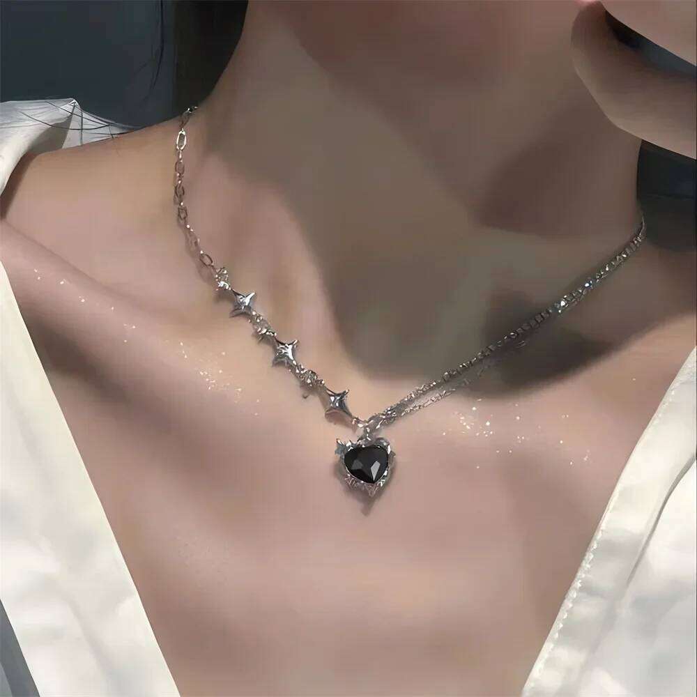 SUMENG 2024 Purple Pink Black Crystal Heart Pendant Necklace Sweet Cool Girl Punk Clavicle Chain For Women Fashion Jewelry Gifts H260312