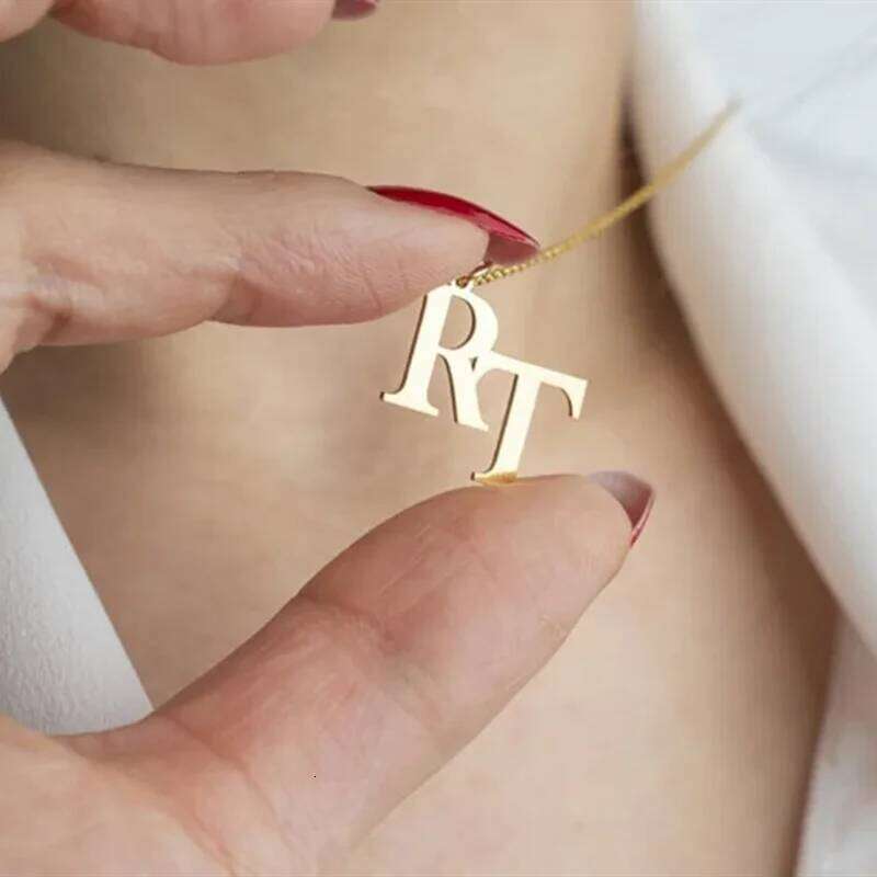 Custom Gold Color Double Initials Necklaces For Women Girl Gifts Personalized Letters Pendant Necklace Stainless Steel Jewelry H260312