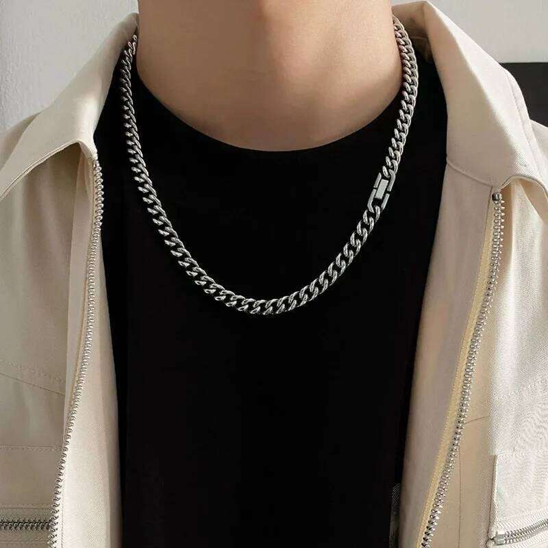 6/8 MM Stainless Cuban Necklace for Men Women Hiphop Punk Neck Classic Cuba Necklaces Male Steel Chains New H260312