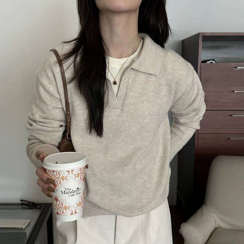 Knitwears Fashion Long Sleeve Knitted Pullovers Sweaters Turn Down Collar Knit Sweater Pullover Women Tops Q926 Z260313