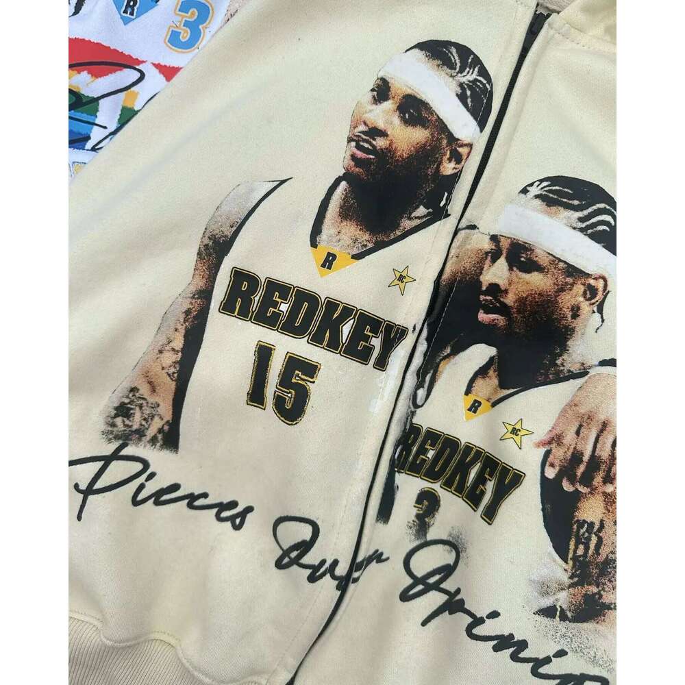 Y2k Fashion Hip Hop Star Player Print Loose Zip Up Hoodie Retro High Street Rock Sweatshirt Oversized Sports Men Clothing Z260315