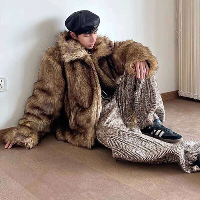 Men's fur raccoon short coat Wolf hair casual warm personality jacket Z260313