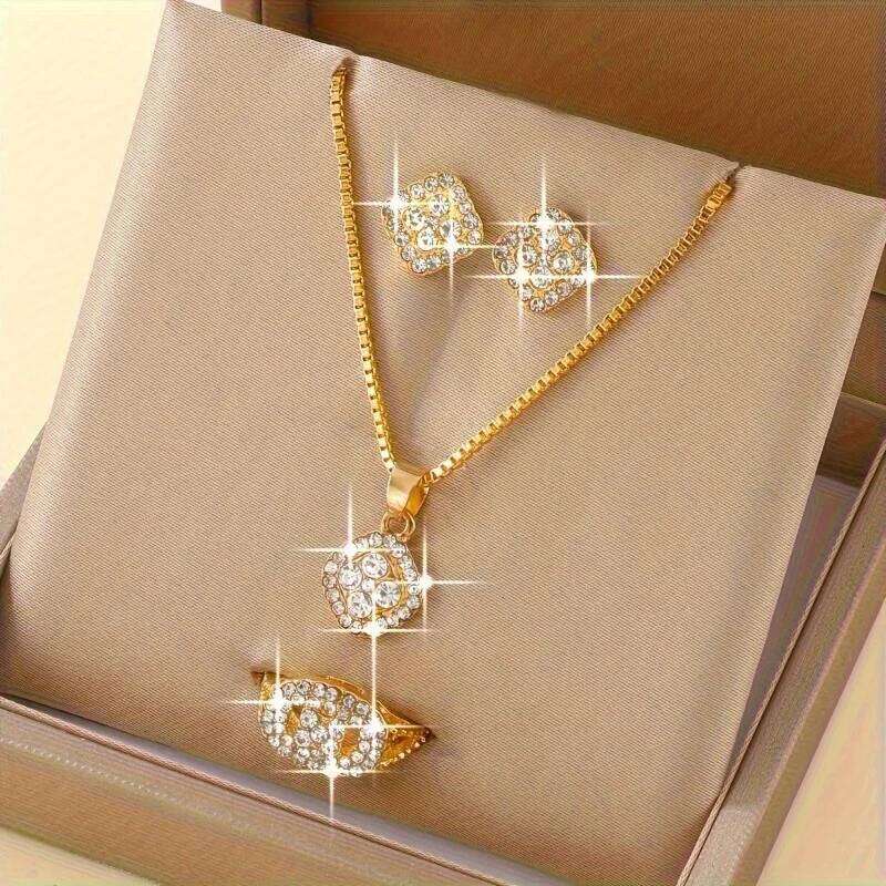 Cube Jewelry Women's Elegant Necklace Earrings & Ring Set Perfect for Valentine's Day Christmas Gift H260312
