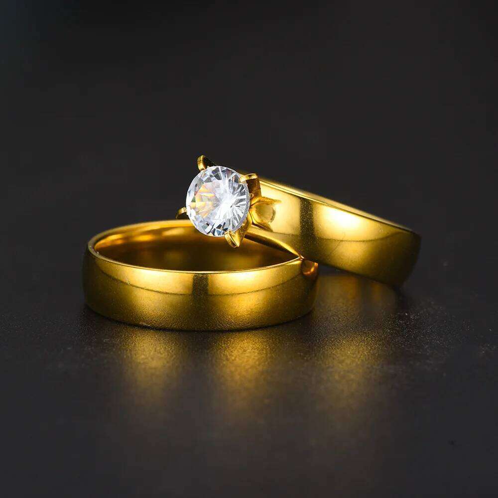 Fashion Gold-Color Stainless Steel Couple Set for Women And Men Engagement Wedding Band Rings Valentine's Day Gift H260312
