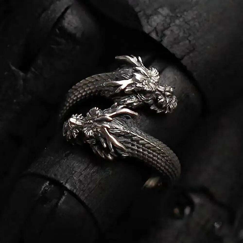 New Personalized Retro Domineering Trend Two-headed Dragon Men Women Punk Adjustable Ring Hip Hop Rock Simple Accessories H260312
