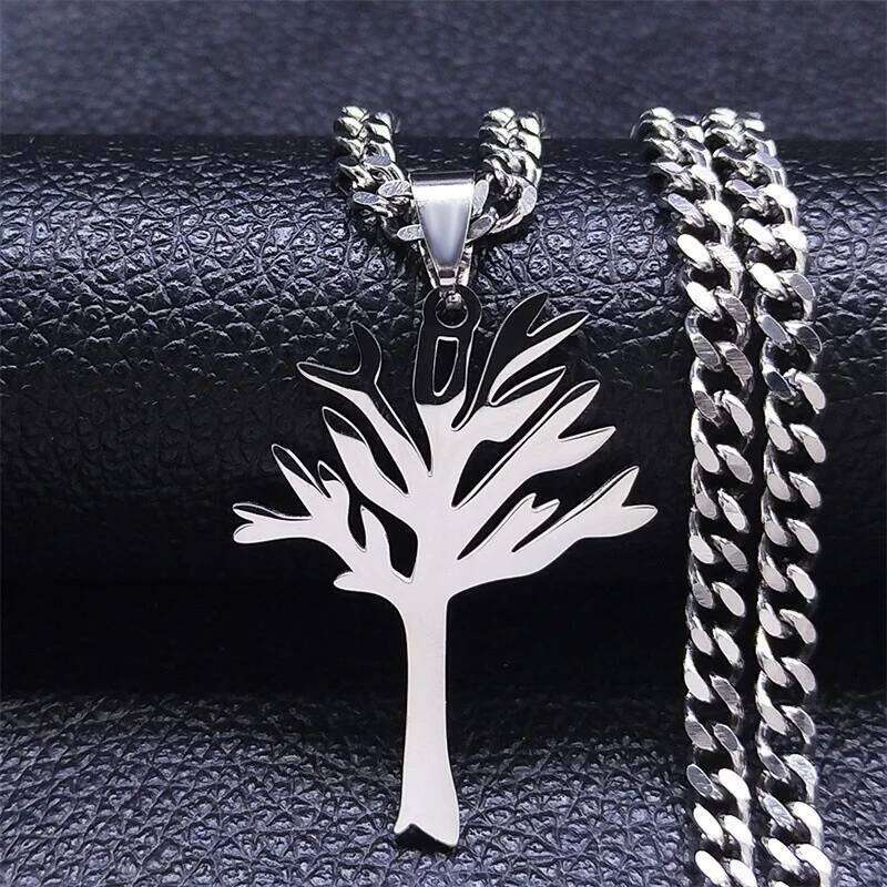 1 Piece Simple Tree of Life Personalized Fashion Style Titanium Steel Silver Color Pendant Necklace for Men and Women H260312
