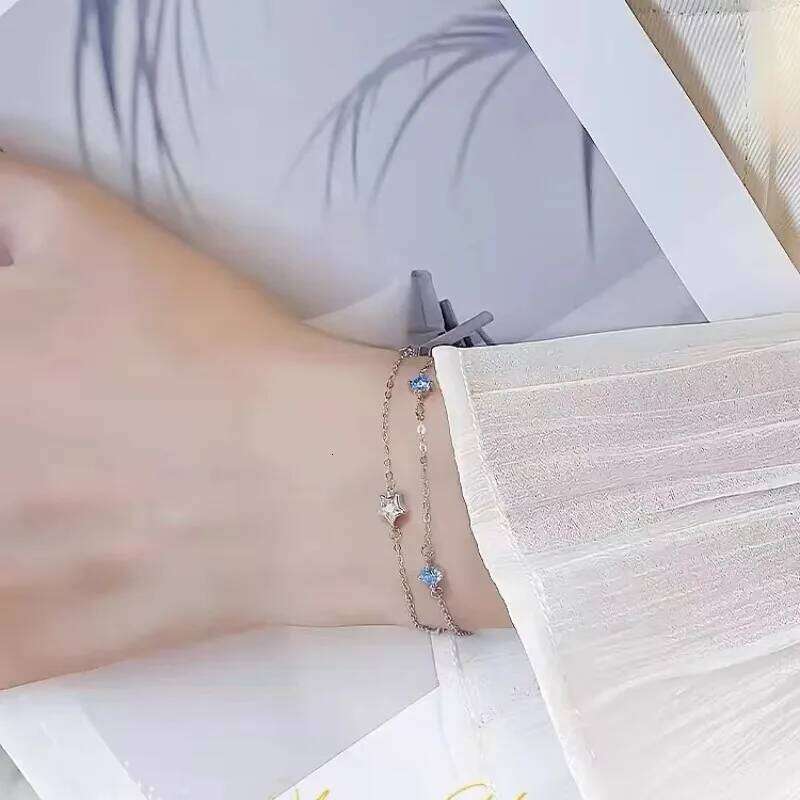 Fine 925 Sterling Silver Sparking Star For Women Girls Vintage Korean Blue White Crystal Bracelets Party Jewelry Gifts Z260313