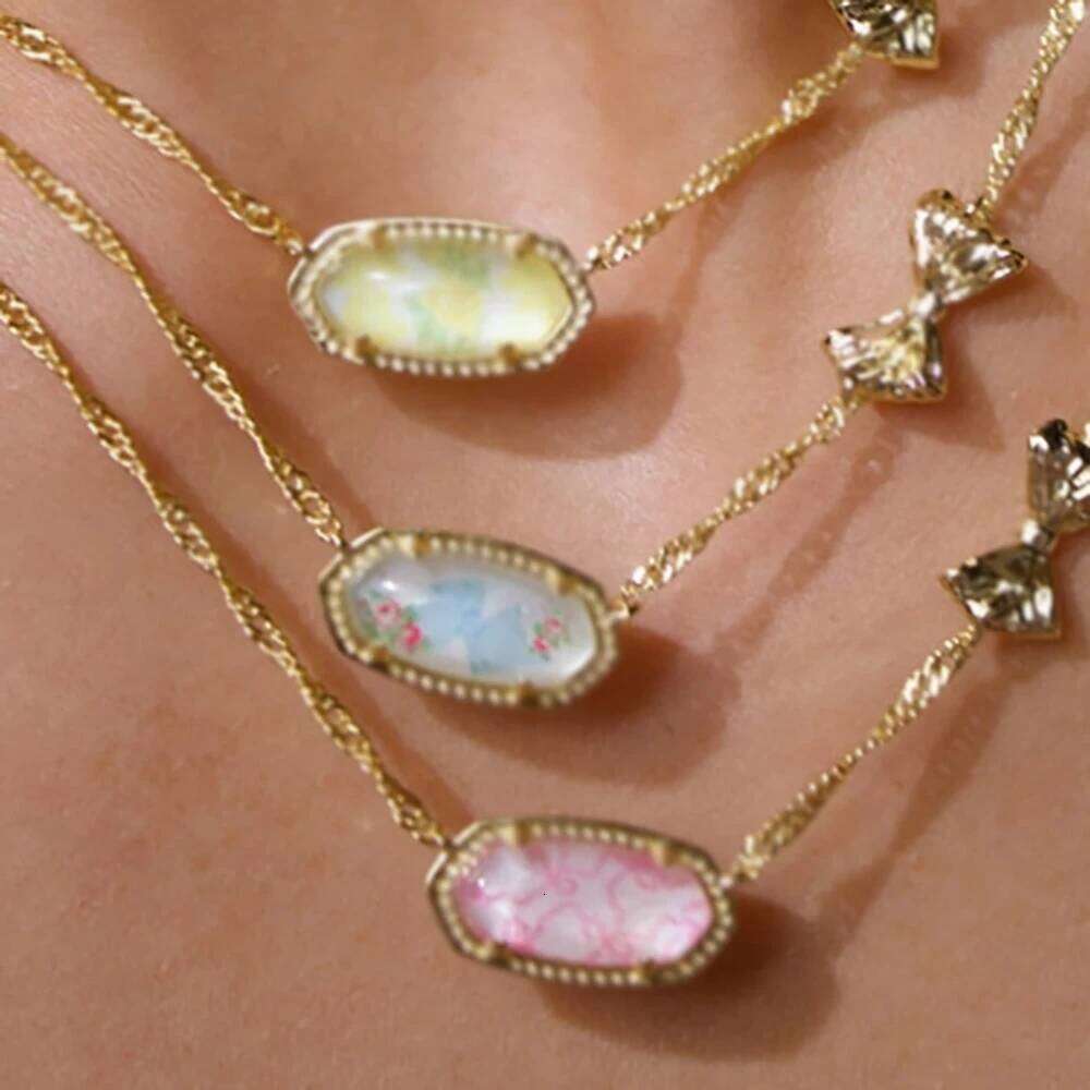Valentine's and Birthday gifts - New 18K Real Golden Plated Crystal Gemstone Pendant Necklace for Women teen Girls Jewelry Gifts H260312