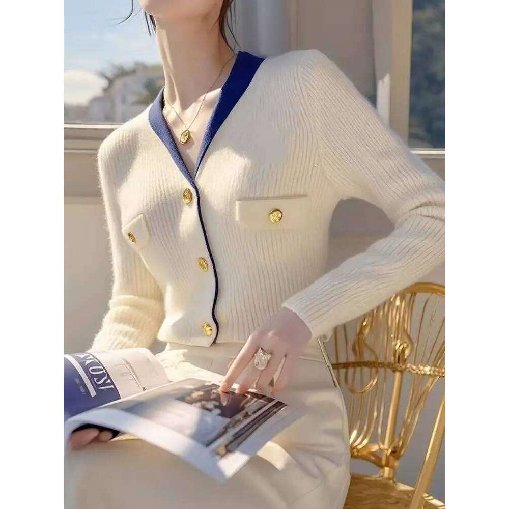 Women's Clothing New Chic Button Soft Elastic Sweaters Autumn Winter Temperament V-neck Slim Knitted Cardigan 2025 Korean Tops Z260313