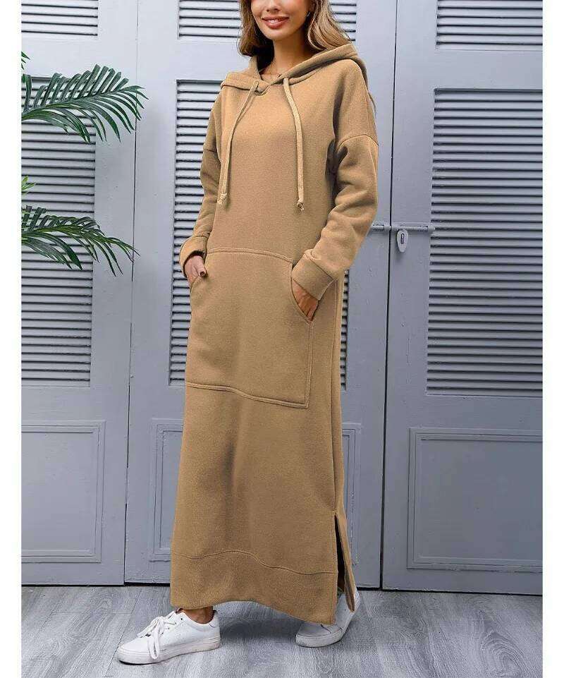 Women Dresses Autumn Winter Hoodies Hooded Big Pocket Sweaters Dress Long Sleeved Casual Loose Elegant Office Lady Vestidos Z260313