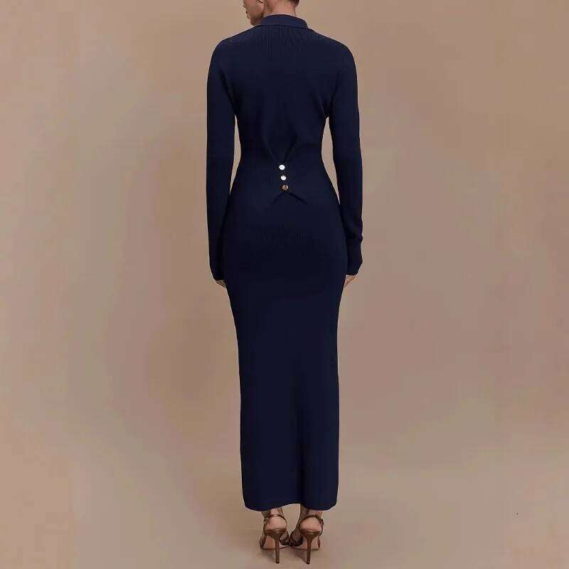 French Autumn and Winter Knitted Dress Women's Slim Fit Button Comfortable Temperament Elegant Sleeved Versatile Long Skirt Z260314