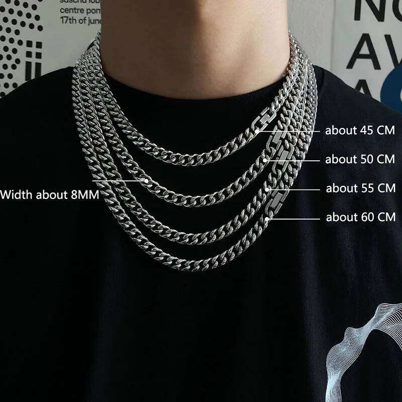 6/8 MM Stainless Cuban Necklace for Men Women Hiphop Punk Neck Classic Cuba Necklaces Male Steel Chains New H260312