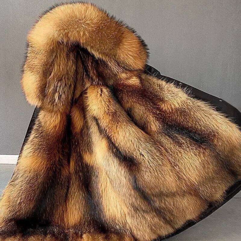 Faux Coat Loose OverCoat Thick Warm Men Plush Coats Fox Hair Inner Liner Detachable Collar Long Parkas Fur Jacket Z260313
