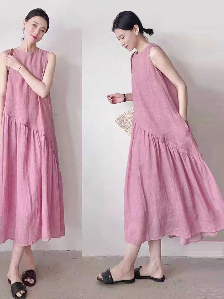 Cotton Linen Summer New Sle Womens Dr Loose Breathable Svel Pure Color Long Skirt A-Line Midi Dr Casual CommuteT260314