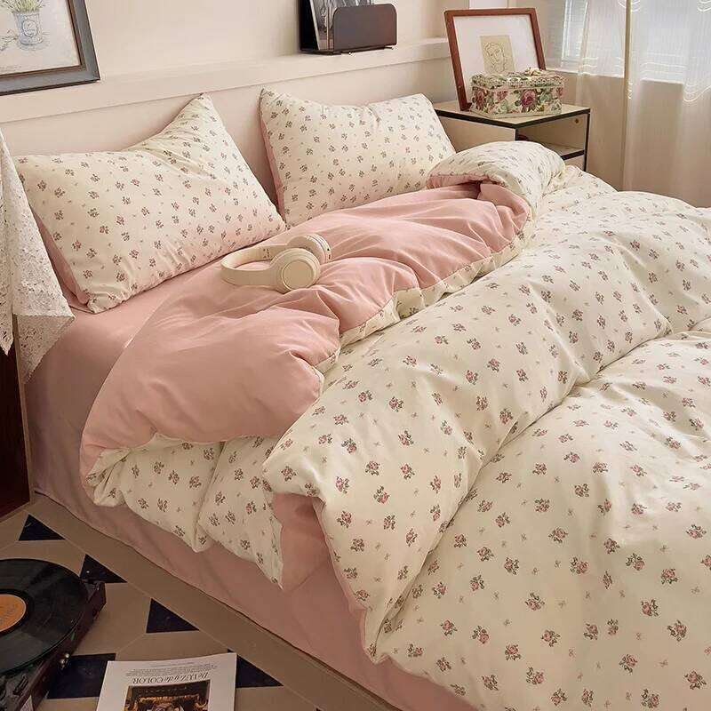 Ins Pink Flowers Set Flat Sheet Duvet Cover Twin Full Queen Nordic Bed Linen Boy Girl Bedding Sets Floral Princess H260312 - view 4