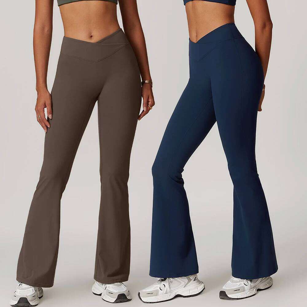 Gym Leggings Women High Flared Pants Cross Waist Sport Tights Ladies Push Up Fitness Leggin Workout Clothes 26Y0313