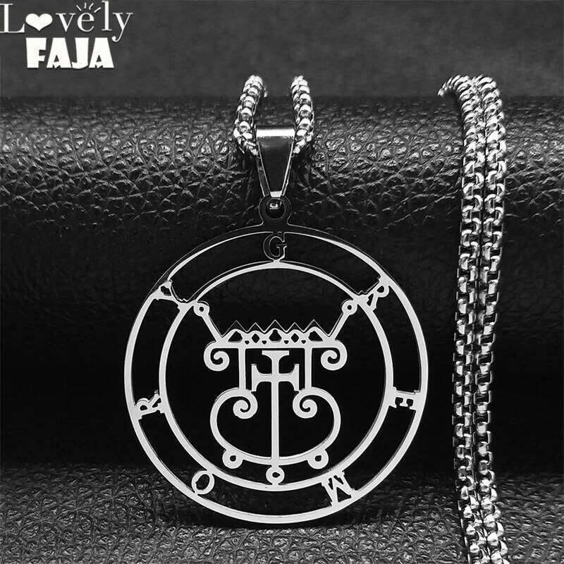 Satan Sigil GREMORY Stainless Steel Round Necklace Chain Women Silver Color Statement Necklaces Jewelry colar feminino N3329S03 H260312