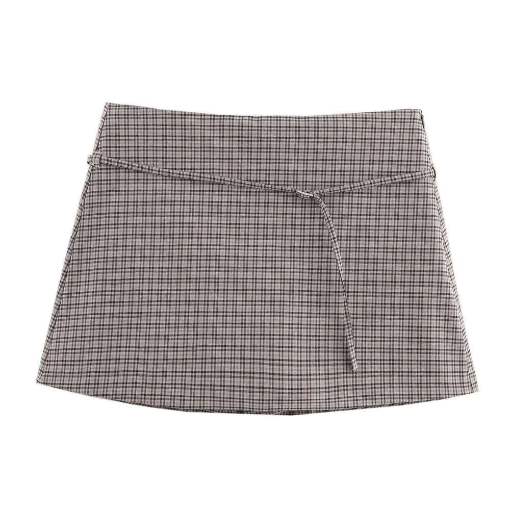 Women's Fashion Solid Slim Mid Waist With Belt Adorn Female Autumn Winter Elegant Commuting A-Line Mini Skirt Streetwear Z260314