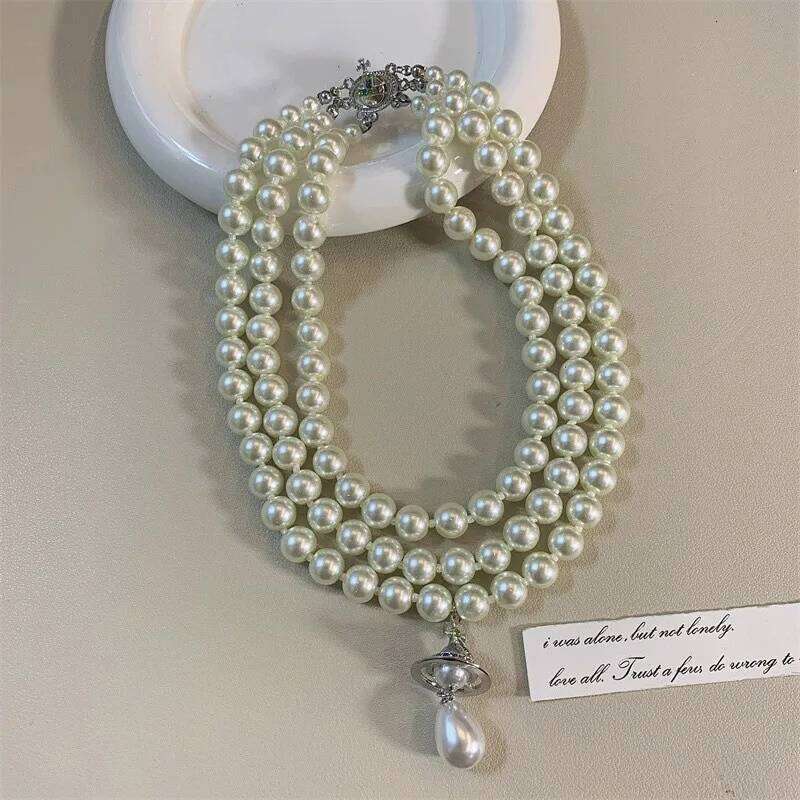 Classic Three Layers Round Pearls Beaded Collar Choker For Women Girls Irregular Water Drop Pearl Pendant Necklace Gift H260312