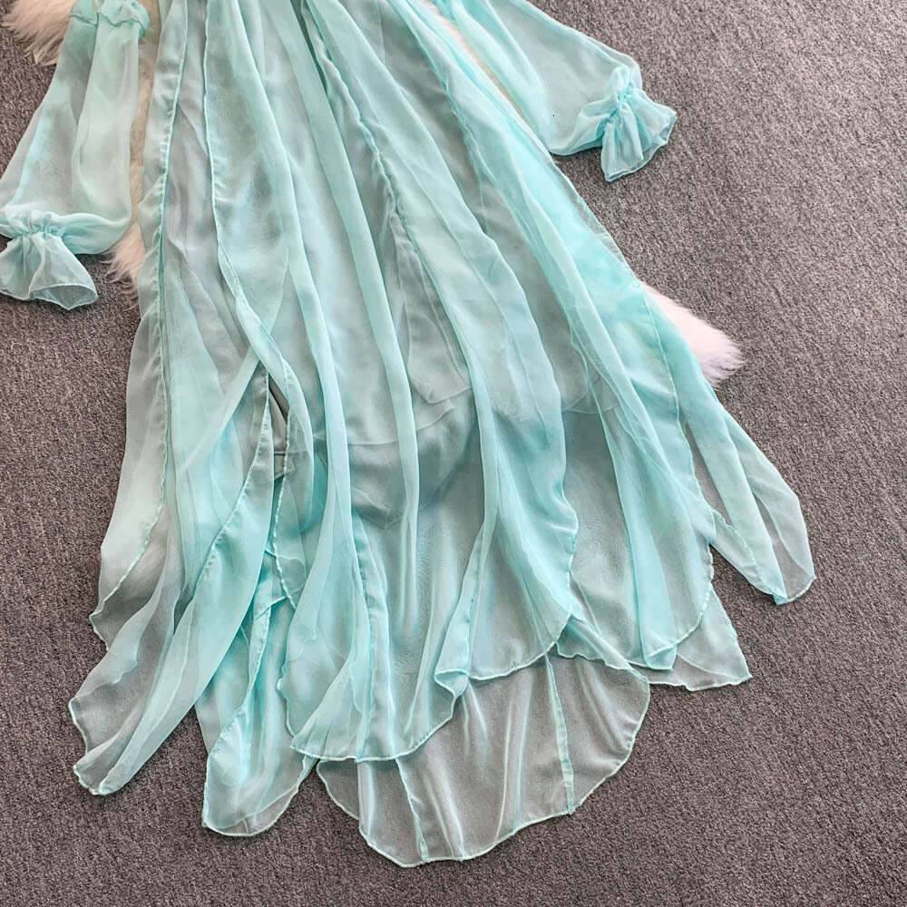 Women's pure A13 desire holiday dress summer new romantic ethereal with pleated chiffon suspenders and shoulder straps