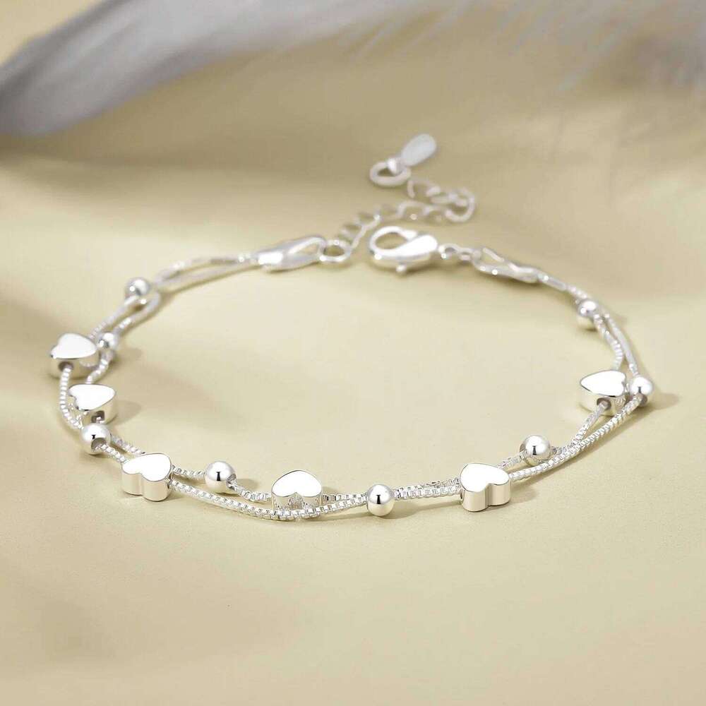 Sterling Silver Heart Ball Chain Hand Bracelets Woman Couple Wedding Jewelry Accessories Jewellery Argent 925 Z260313