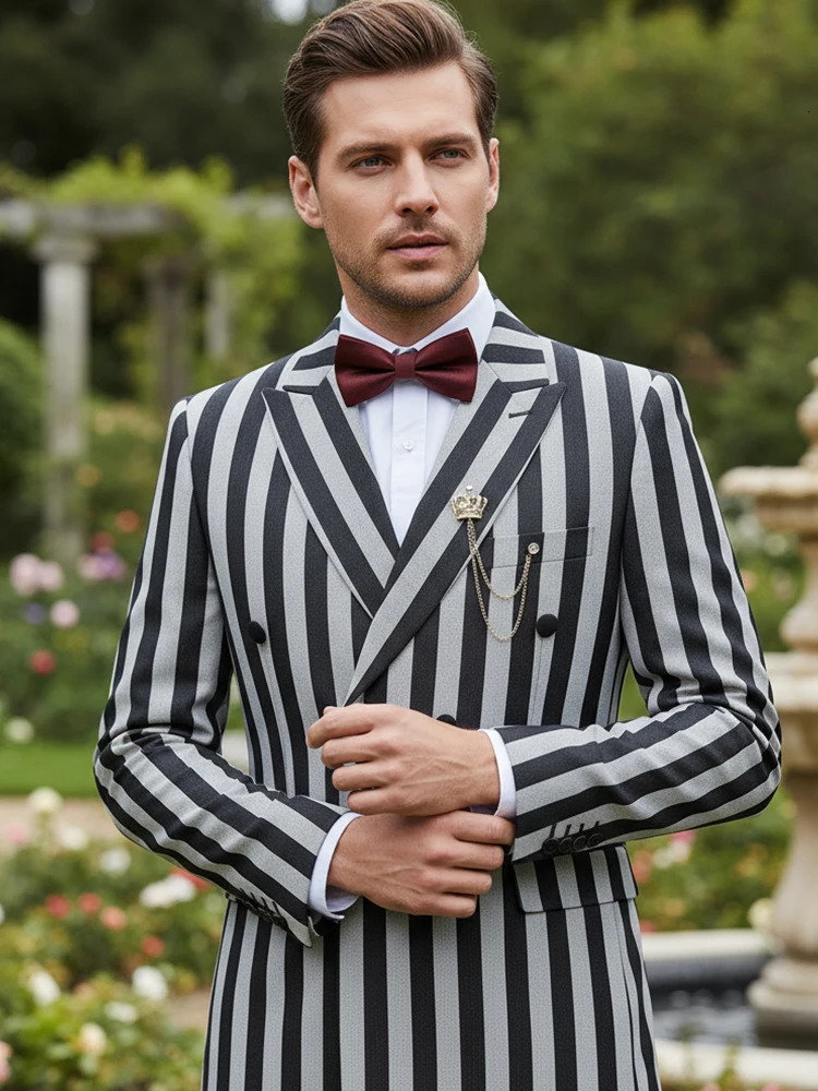 ST Cassy High Quality party outfit Mens Suits Fashion striped evening gown Double Breasted Slim Fit 2 piece set JacketPants 260312
