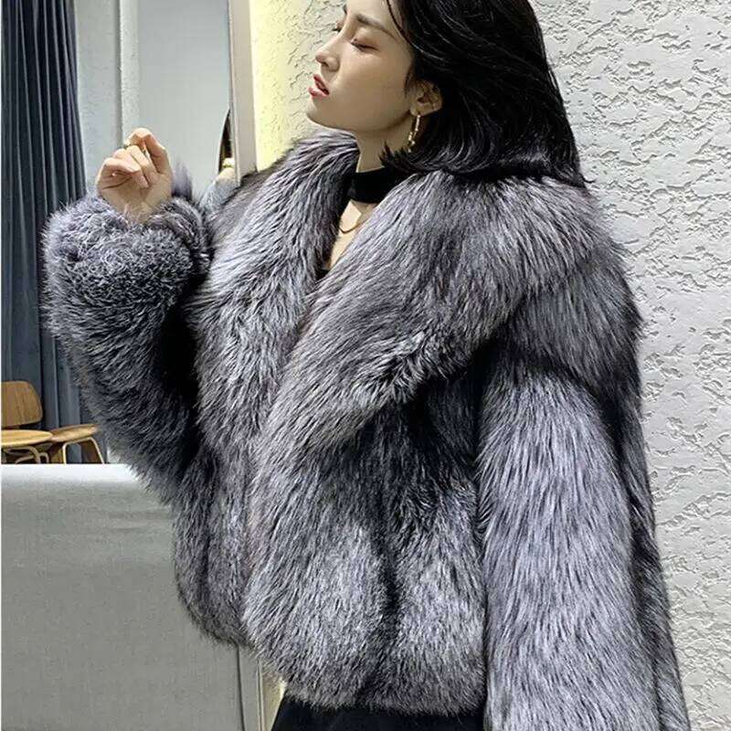 Women's short style fashion imitation fox hair whole fur coat autumn winter new casual lady jacket Z260313