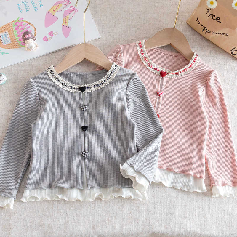 Women's Knits & Tees Girls' Long-Sleeve T-Shirt Spring New Thin Pure Cotton Children's Top Girls' Baby Faux Two-Piece Base Shirt
