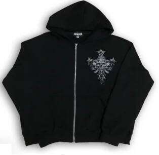 Y2K Hip Hop Hoodie Gothic American Skull Print Zipper Sports Long Sleeve Men's and Women's Retro Fashion Street Casual Jacket Z260314
