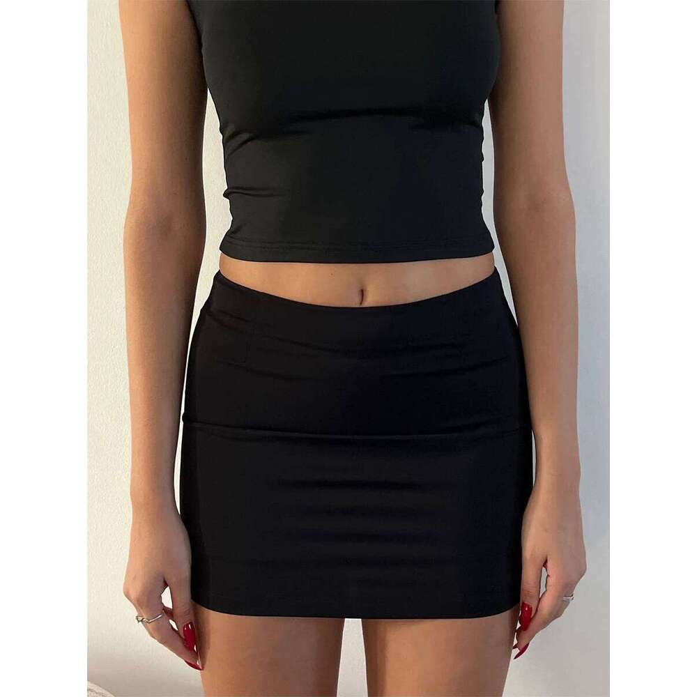 Women Solid Color Mid Waist Streetwear A-line Spring Summer Mini Skirts Black/White/Pink/Green Z260314