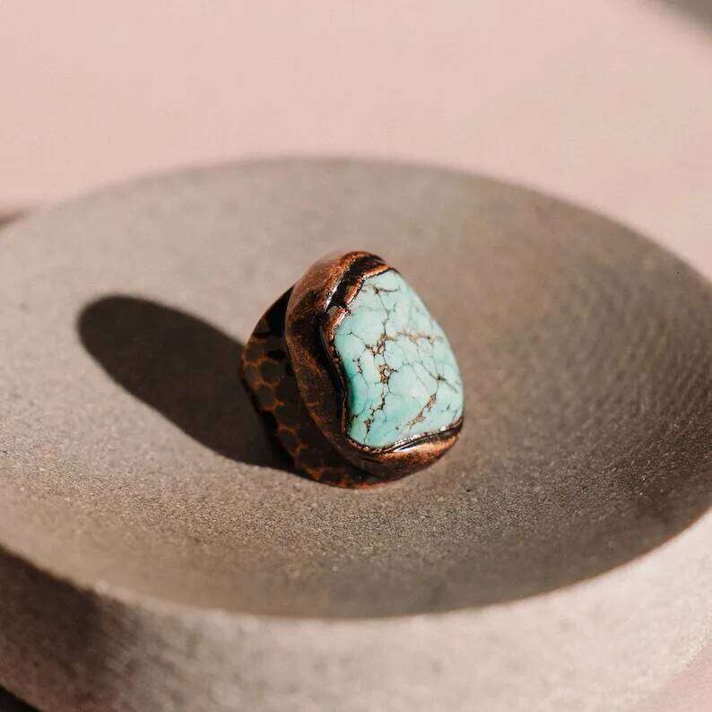 YEEVAA Chunky Turquoise Bronze Ring, Handmade Jewelry Gift H260312